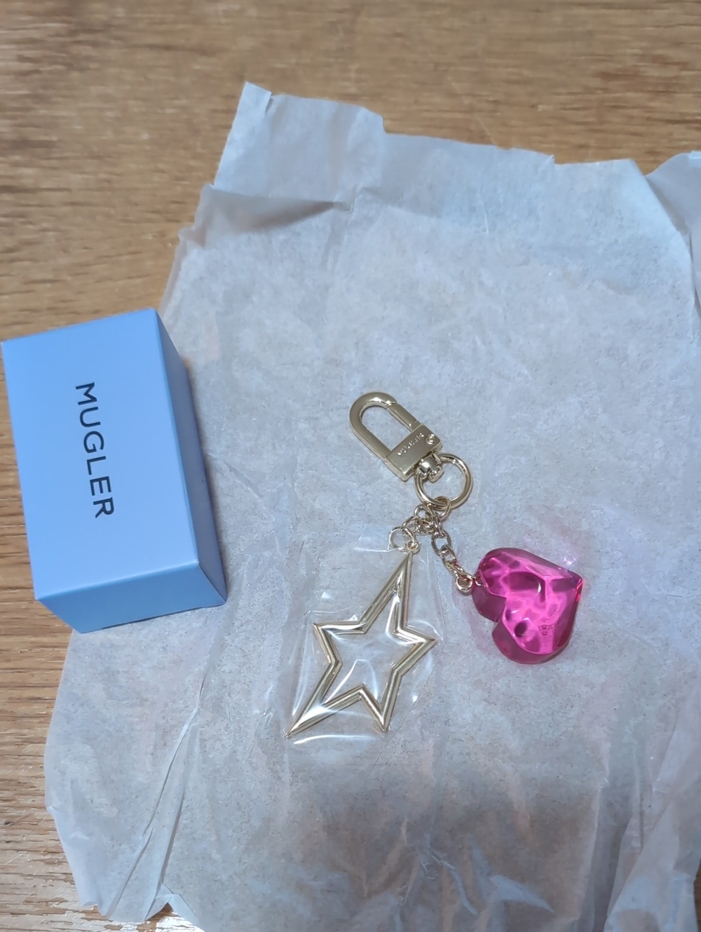 Mugler Gold Star & Hot Pink Heart Key Charm